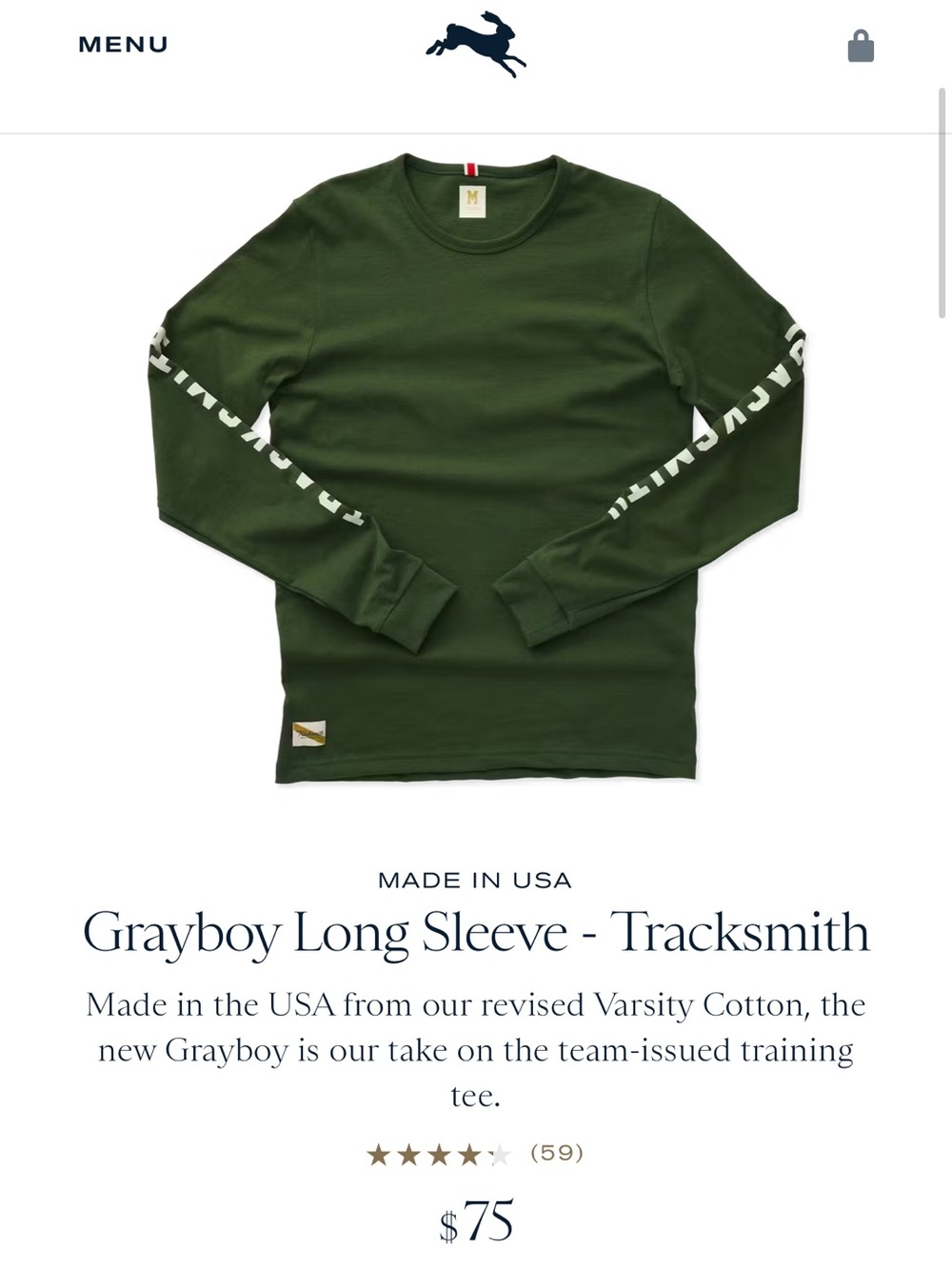 Tracksmith Forest Green Crewneck shirt with Red-White Loop